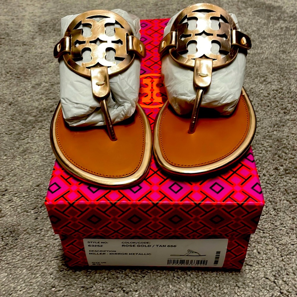 Tory Burch Miller Metallic Rose Gold/Tan Sandals